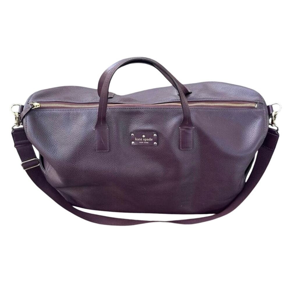 Kate Spade Filipa Mahogany Pebbled Leather Weekender Duffel Travel Bag - Picture 2 of 16